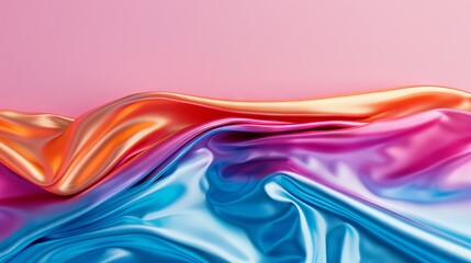 Fototapeta premium Colorful silk fabric draped against a pink background.