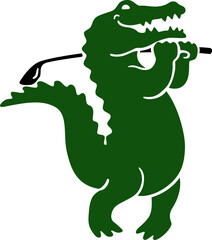 Silhouette of Alligator Playing Golf