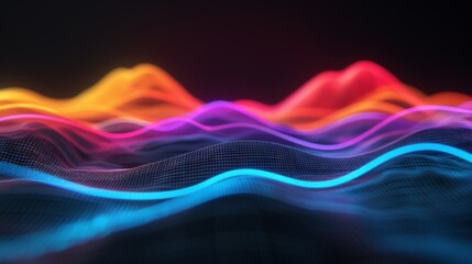 Obraz premium Colorful wave patterns in a digital landscape.