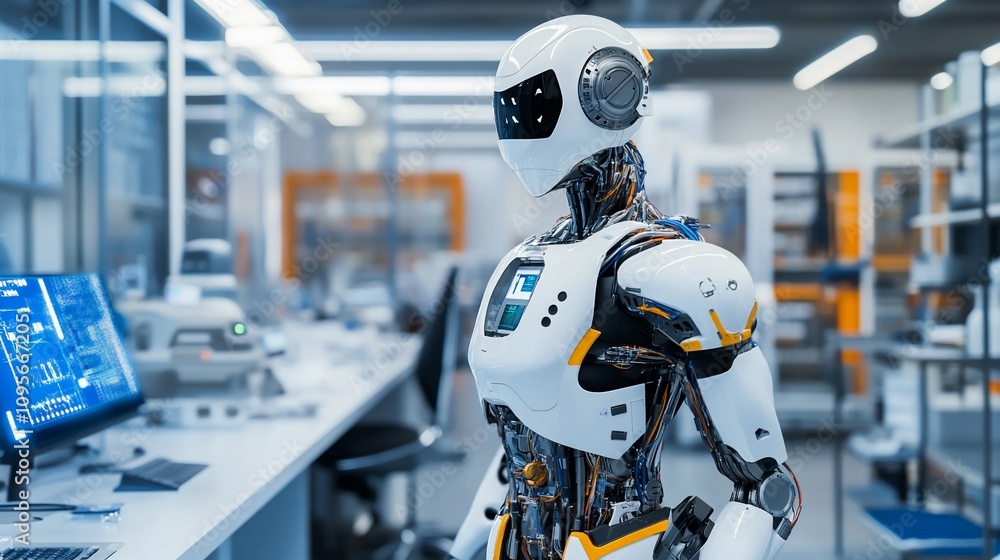 Aufkleber Advanced robot in a modern lab setting.