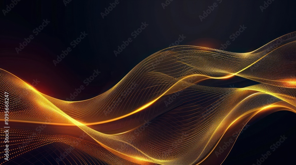 Poster background design with abstract golden light lines. curved wavy line