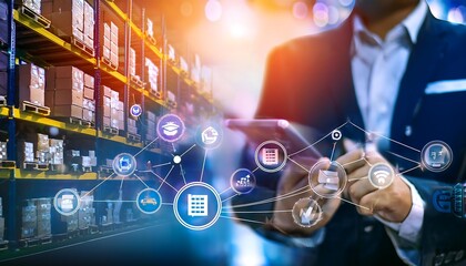 Various icons related to purchasing and supply chain management, including logistics, transportation, and inventory.