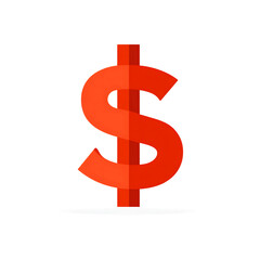 Obraz premium Bright Red Dollar Sign with Shadow on White Background