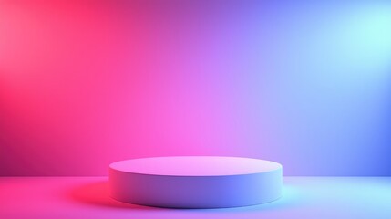 White Cylinder Platform Under Pink and Blue Gradient Lighting
