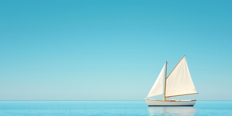 Obraz premium A serene sailboat gliding across calm waters under a clear blue sky.