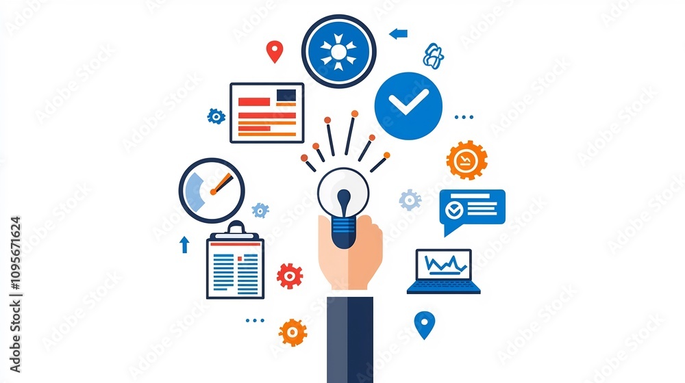Poster set of 15 digital marketing outline icons showcasing various aspects of business management producti
