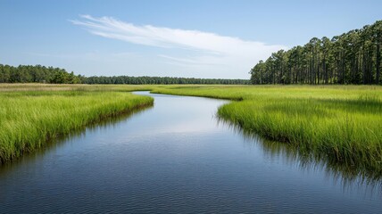 Wetland constructed for wastewater treatment, with native plants filtering pollutants naturally   constructed wetland, natural filtration