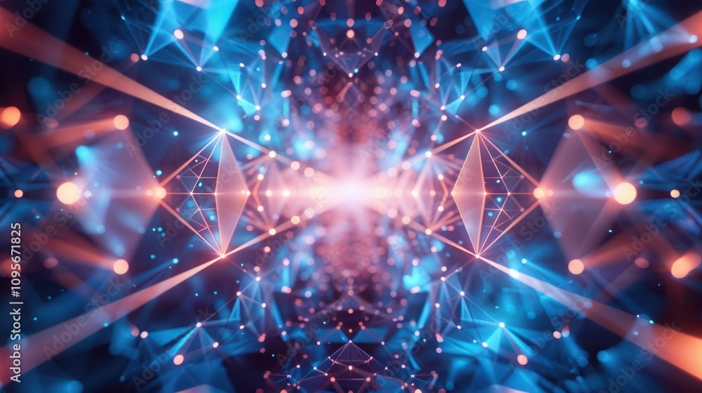 Poster complex structure glowing technology background geometric pixel triangle abstract 3d rendering