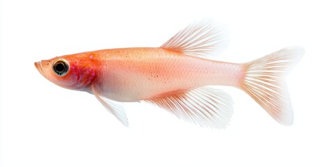 A vibrant orange fish with delicate fins swimming gracefully in clear water.