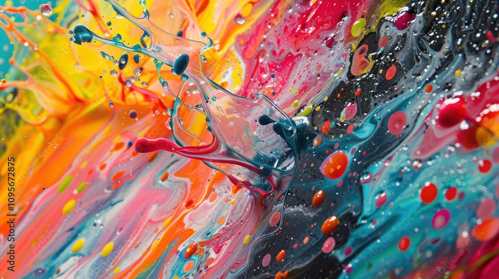 Poster energetic splash effect abstract art with vibrant colors and dynamic motion