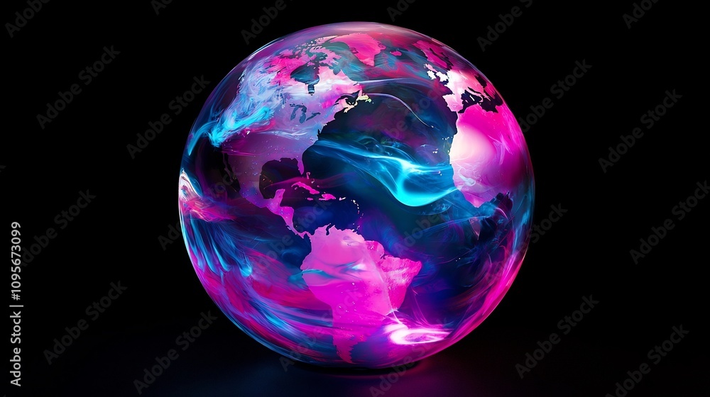 Poster vibrant and colorful digital of a globe with soft gradient protective layers representing the concep