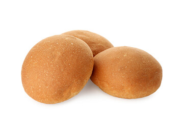 Three fresh tasty buns isolated on white