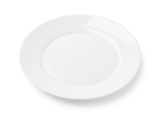 One empty ceramic plate isolated on white