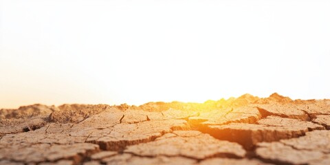 Dry cracked earth under a bright sunset, highlighting the impact of climate change.