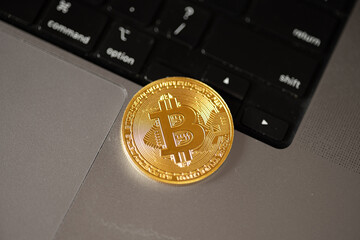 Bitcoin on a laptop surface