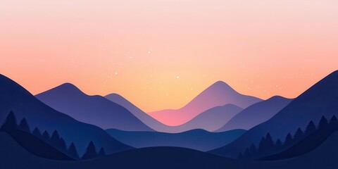 Obraz premium Serene mountain landscape at sunset with soft colors blending in the sky.