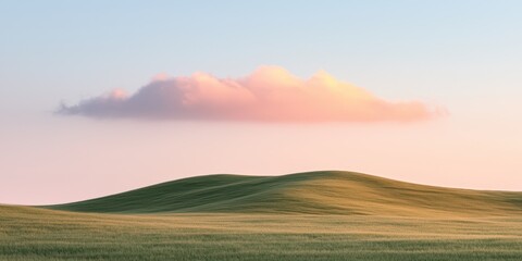Serene landscape featuring gentle green hills under a pastel sky with a soft cloud.