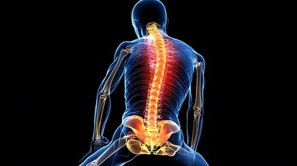 Human Spine Highlighted in X-Ray Illustration Showing Lumbar and Thoracic Regions_3