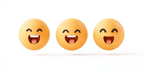 Naklejka premium Three cheerful emoji faces expressing joy and happiness with bright smiles.