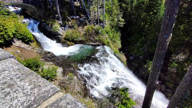 Wide View of a Horsetail Falls Narada Plunging down in North Cascade National Park in USA.