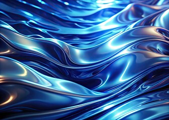 Fototapeta premium Abstract Deep Blue Fluid Texture with Shimmering Reflections and Smooth Curves for Artistic Backgrounds, Modern Decor, and Digital Art Projects