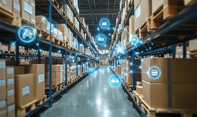 Fototapeta premium Procurement management and supply chain concept. Procurement icons related to logistics, supply chain, and inventory management. procurement in ensuring efficient business operations. delivery service