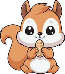 Cute Cartoon Squirrel Holding a Nut