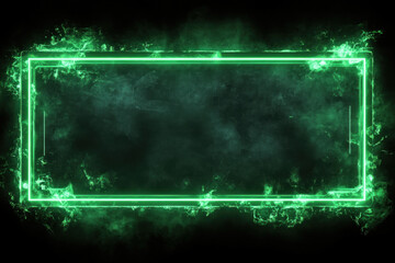 Neon frame emitting smoke in a dimly lit room, creating an eerie and mysterious atmosphere.