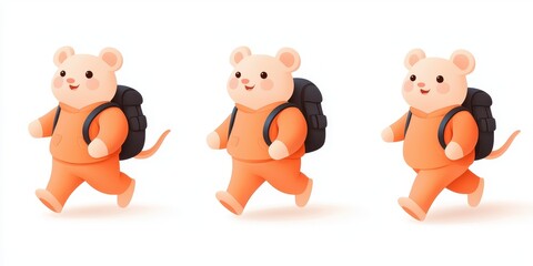 A cute cartoon bear character with a backpack happily walking on a cheerful adventure.