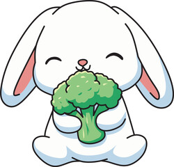 Cute Bunny Holding a Broccoli