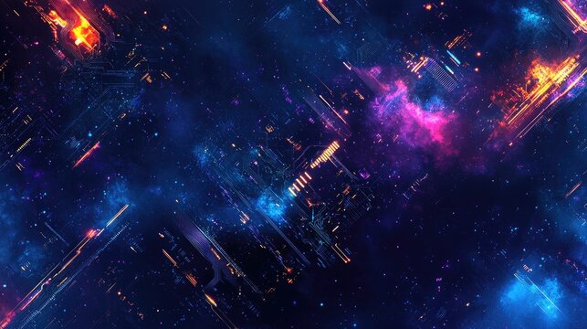 a YouTube channel banner with a futuristic and creative theme that reflects the fusion of technology and imagination. The background  - Powered by Adobe