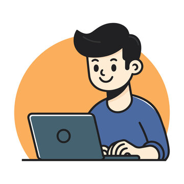 man using laptop orange background clip art preview