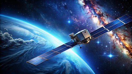 A Technological Marvel Satellite Orbiting Earth Against a Cosmic Background