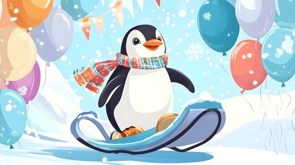 Penguin Sledding Winter Birthday Party