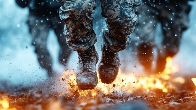 Soldiers Running Through Fire, Extreme Military Training, Courage and Determination