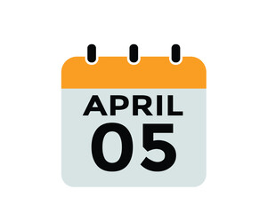 5 April calendar vector. Flat vector daily calendar icon. calendar icon vector.5 April Calendar Day or Calendar Date for Deadlines or Appointment 