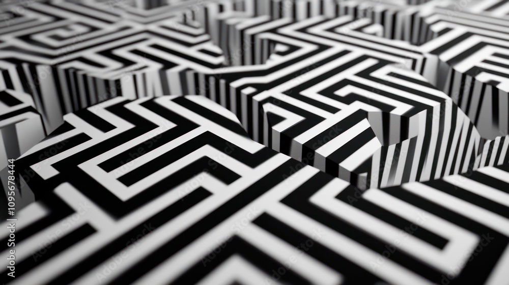 Canvas Prints abstract 3d black and white maze pattern.