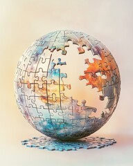 Highlight creativity, startups, and business evolution. A colorful globe made of puzzle pieces.