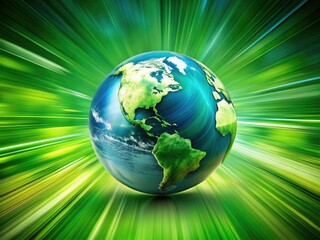 Stylized Earth Globe with Green Continents on Plain Background, Symbolizing Global Environment and Consciousness - Long Exposure Effect for Stunning Visual Impact