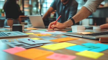 Fototapeta premium Team collaboration modern office productivity tools indoor close-up