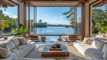 Fototapeta premium Exclusive private island view with neutral decor