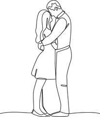 Couple Silhouette One Line Art Vector