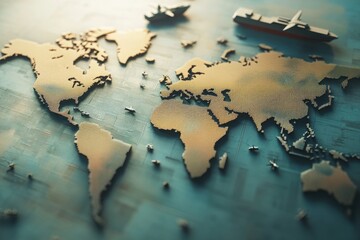 Futuristic 3D Map with Ships and Airplanes