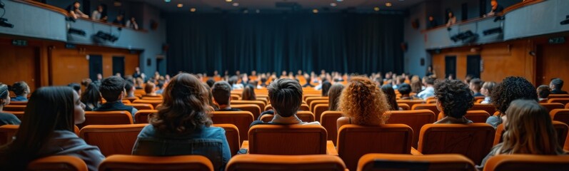 Several people sitting in chairs in a theater watching a movie