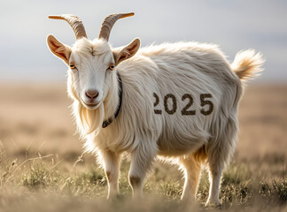 Fototapeta premium A cute goat with the number 