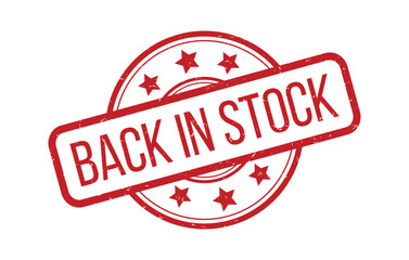 Red BACK IN STOCK Rubber Stamp Seal Vector illustration isolated on white background