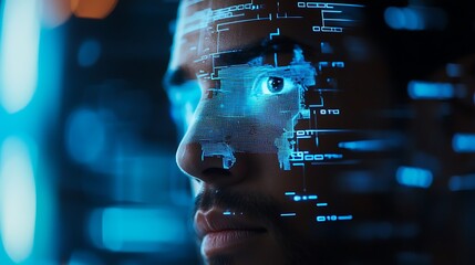 Verification section of a digital application form featuring holographic scans biometric approval and real-time feedback emphasizing cutting-edge technology for safe and fast user verification 