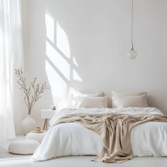 Cozy bedroom setting modern home interior design bright environment aesthetic viewpoint tranquil concept for relaxation