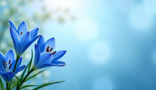 Blue lily flower on blue background