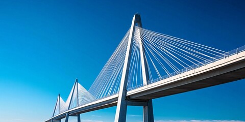 Obraz premium modern highway overpass against a vibrant blue sky with scenic white clouds.